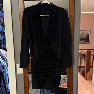 Black Long Sleeve Cardigan with Patterned Trim